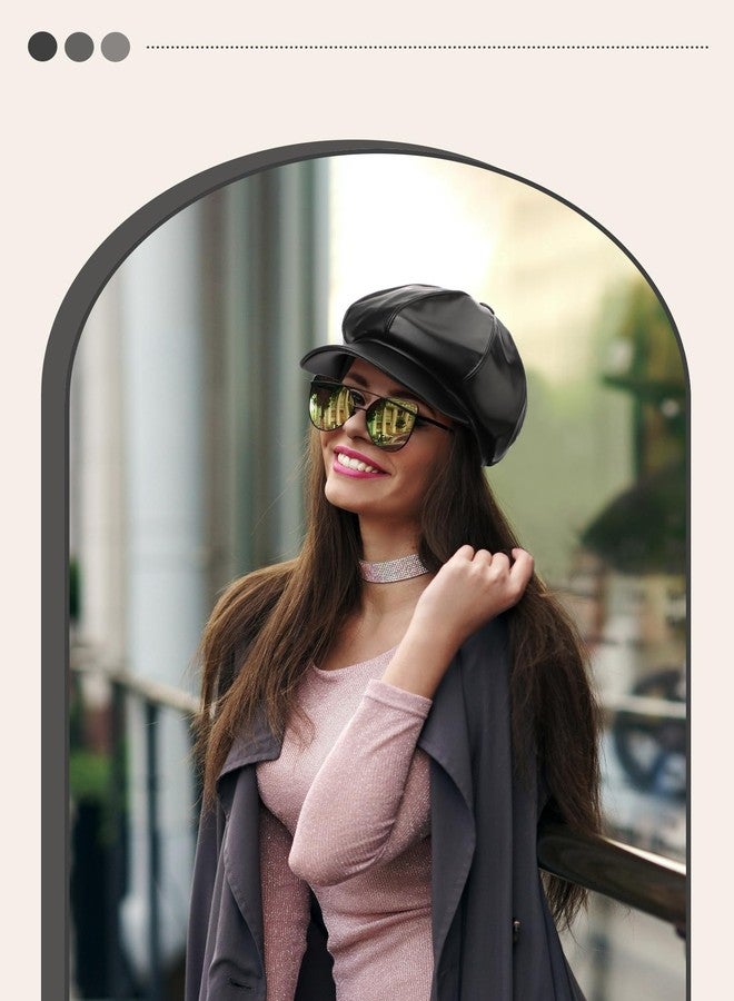 Floraltop قبعة غاتسبي نيوزبوي مزينة بالزهور للنساء، قبعة جلدية من البولي يوريثان مكونة من 8 أجزاء، قبعة بيريه عتيقة، قبعة غاتسبي هدية للنساء (أسود، كلاسيكي) - Image 2